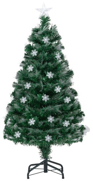 Costway Albero di natale artificiale preilluminato con 8 modalità di illuminazione, Albero di natale in fibra ottica con base in metallo pieghevole da 120 cm