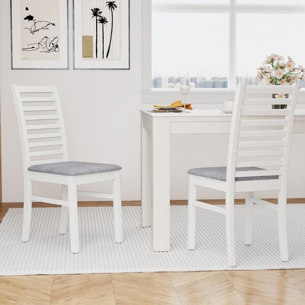 Costway Sedie da cucina con schienale alto e curvato, Seduta imbottita e gambe in legno di gomma Bianco