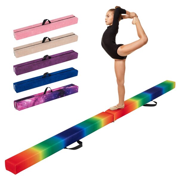 Costway Trave da equilibrio pieghevole in schiuma per bambini adolescenti, Trave ginnastica a pavimento con maniglia Arcobaleno