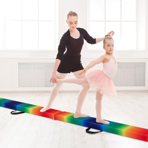Costway Trave da equilibrio pieghevole in schiuma per bambini adolescenti, Trave ginnastica a pavimento con maniglia Arcobaleno