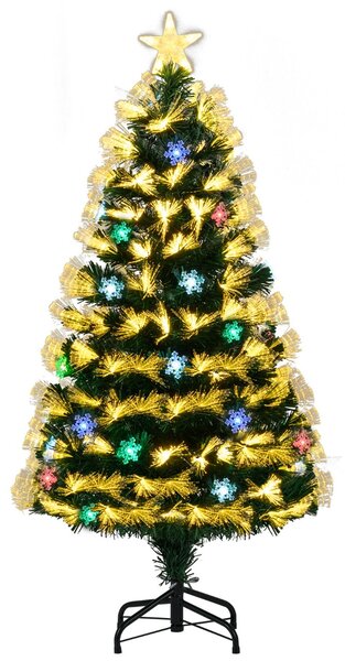 Costway Albero di natale artificiale preilluminato con 8 modalità di illuminazione, Albero di natale in fibra ottica con base in metallo pieghevole da 120 cm