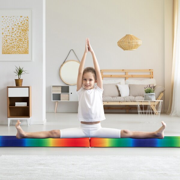 Costway Trave da equilibrio pieghevole in schiuma per bambini adolescenti, Trave ginnastica a pavimento con maniglia Arcobaleno