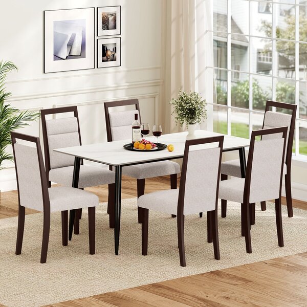 Costway Sedia da cucina con seduta imbottita e schienale inclinabile, Sedie moderne in stile mid-century per sala da pranzo Beige