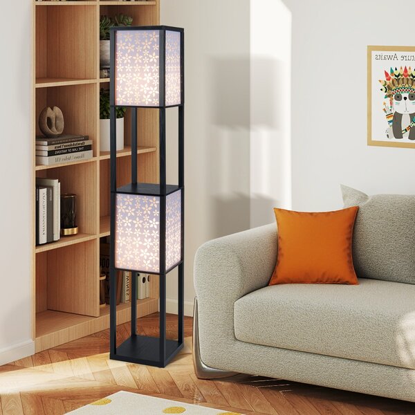Costway Lampada da terra paralumi decorati e interruttore a pedale con 2 ripiani, Lampada da terra per soggiorno camera da letto Disegno a fiori