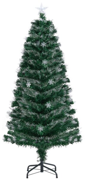 Costway Albero di natale artificiale preilluminato con 8 modalità di illuminazione, Albero di natale in fibra ottica con base in metallo pieghevole da 150 cm