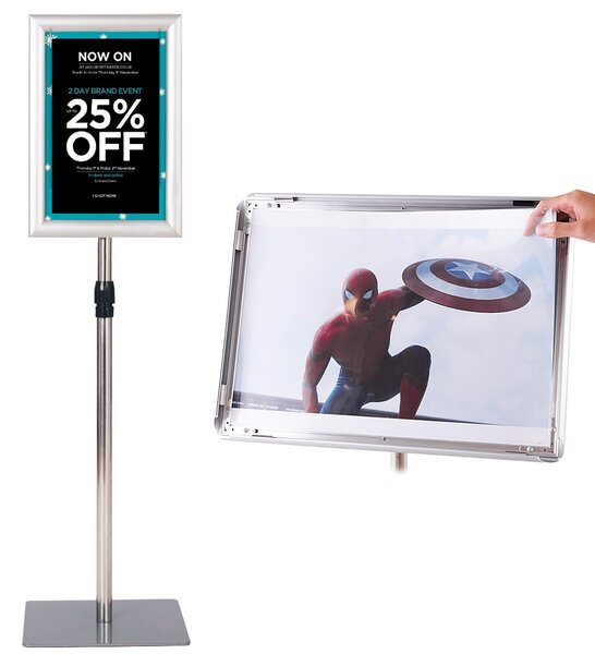 Costway A4 supporti da piedistallo autoportante poster stand in metallo girevole, Supporti da piedistallo regolabile 73-123cm set da 2 Argento