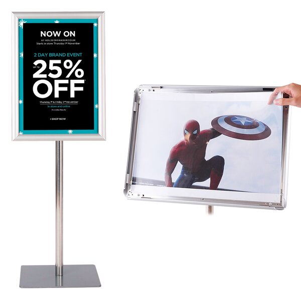 Costway A3 Espositore da terra autoportante poster stand girevole e regolabile 78,5-123cm in metallo, Set da 2 Argento