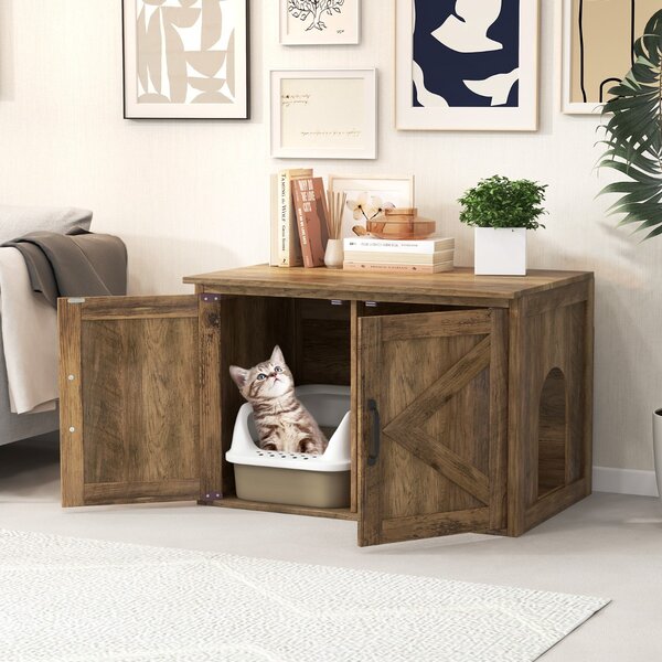 Costway Enclosure per lettiera per gatti con dopie porte scorrevoli, Casa decorativa per gatti da interno