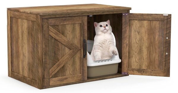 Costway Enclosure per lettiera per gatti con dopie porte scorrevoli, Casa decorativa per gatti da interno