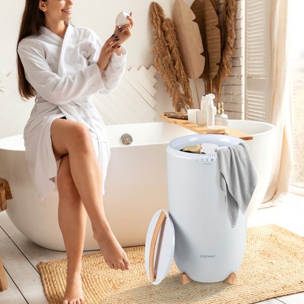 Costway Scaldabiancheria 20 L con timer spegnimento automatico 15/30/45/60 minuti, Secchio portatile per scaldare 2 asciugamani oversize Grigio