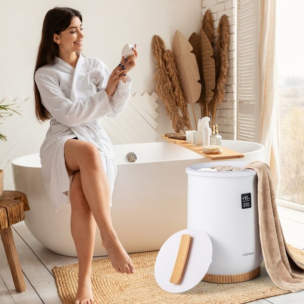 Costway Scaldasalviette bagno con portadischi profumati e spegnimento automatico, Scalda asciugamani riscaldato 20L con display LED Bianco