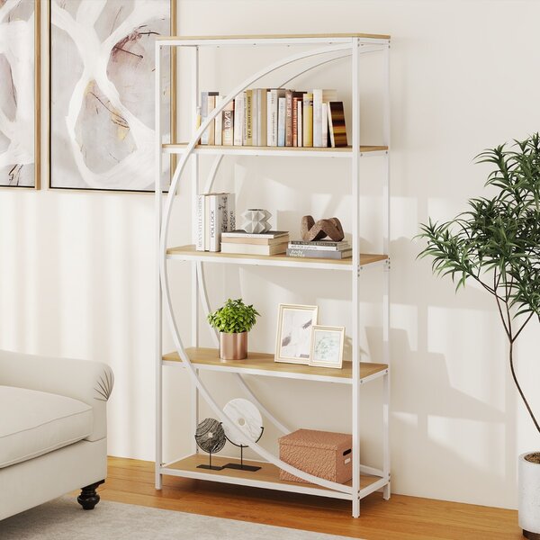 Costway Libreria indipendente con design a forma di arco struttura in metallo, Libreria moderno a 5 ripiani con ripiani aperti Bianco