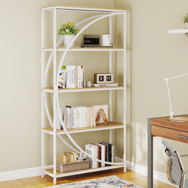 Costway Libreria indipendente con design a forma di arco struttura in metallo, Libreria moderno a 5 ripiani con ripiani aperti Bianco