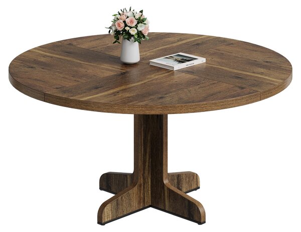 Tavolo rotondo per la sala da pranzo, diametro 120 cm, adatto per 4-6 persone. Tavolo da cucina con gambe curve. Finitura: legno nanmu dorato / legno caldo