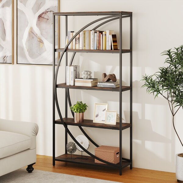 Costway Libreria indipendente con design a forma di arco struttura in metallo, Libreria moderno a 5 ripiani con ripiani aperti Nero