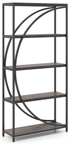 Costway Libreria indipendente con design a forma di arco struttura in metallo, Libreria moderno a 5 ripiani con ripiani aperti Nero