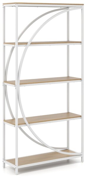 Costway Libreria indipendente con design a forma di arco struttura in metallo, Libreria moderno a 5 ripiani con ripiani aperti Bianco