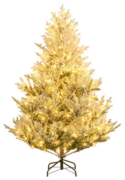 Costway Albero artificiale preilluminato da 180cm luminosità regolabile, Albero di natale innevato con rami articolati