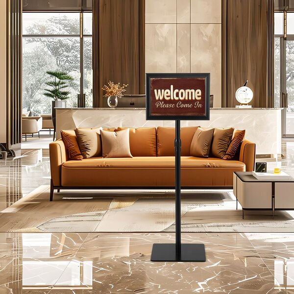 Costway A4 supporti da piedistallo autoportante poster stand in metallo girevole, Supporti da piedistallo regolabile 73-123cm set da 2 Nero