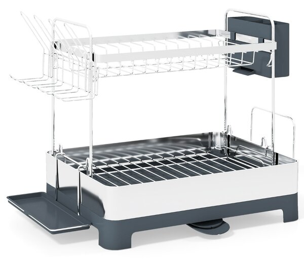 Costway Organizzatore da cucina con bocca estensibile e girevole a 360°, Scolapiatti a 2 livelli acciaio inox con porta bicchieri Argento
