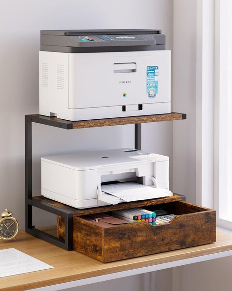 Omgoods - Scrivania per stampante a 2 ripiani con cassetto portaoggetti - Organizer da scrivania multifunzionale