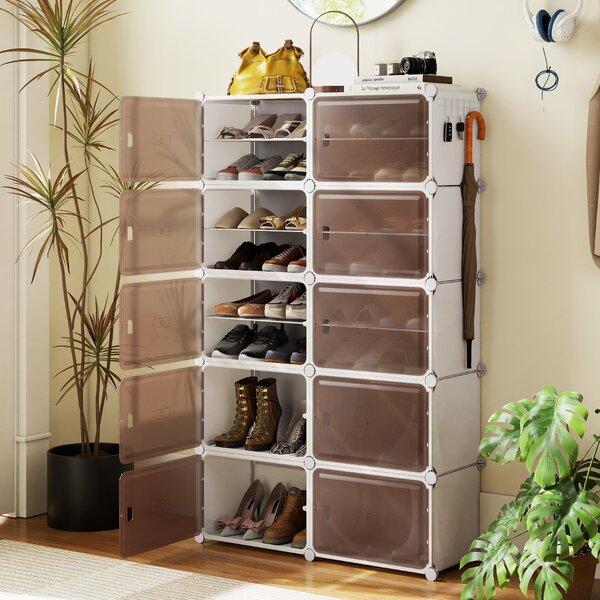 Costway Armadietto per scarpe per ingresso con mensole rimovibili in plastica, Scaffale per scarpe a 10 ripiani per 40 paia