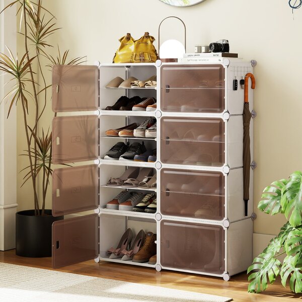 Costway Armadietto per scarpe per ingresso con mensole rimovibili in plastica, Scaffale per scarpe a 8 ripiani per 32 paia