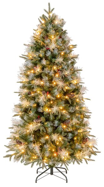 Costway Albero di natale 180cm artificiale pre-illuminato led bianco caldo, Albero di natale pieghevole con cerniera