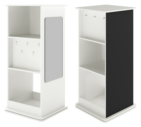 Costway Libreria rotante per bambini scaffale angolare con lavagna, Libreria specchio ganci appendini e scomparti aperti Bianco