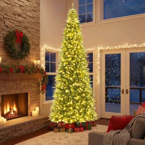 Costway Albero decorazione per feste natalizie interni ed esterni, Albero di natale artificiale pieghevole pre-illuminato
