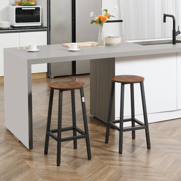 HOMCOM Set 2 Sgabelli da Bar e cucina con Piano Liscio e Poggiapiedi, in Truciolato e Acciaio, 32.5x32.5x65 cm, Marrone rustico|Aosom Italy