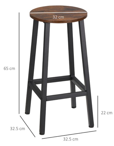 HOMCOM Set 2 Sgabelli da Bar e cucina con Piano Liscio e Poggiapiedi, in Truciolato e Acciaio, 32.5x32.5x65 cm, Marrone rustico|Aosom Italy