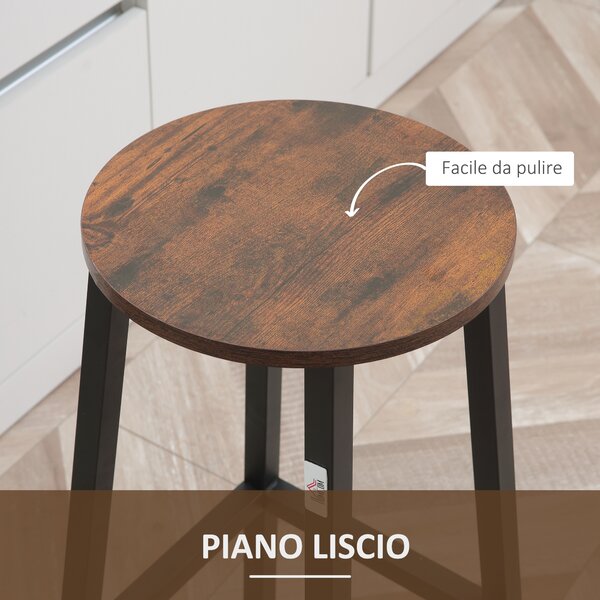 HOMCOM Set 2 Sgabelli da Bar e cucina con Piano Liscio e Poggiapiedi, in Truciolato e Acciaio, 32.5x32.5x65 cm, Marrone rustico|Aosom Italy