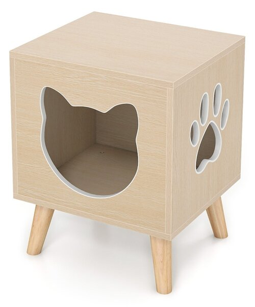 Costway Chiusura per lettiera gatto con buco e finestra a forma di zampa, Mobile moderno per gattini con parte superiore rimovibile