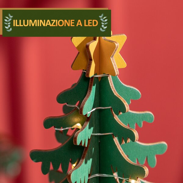 HOMCOM Calendario Avvento di Natale a Cono con Motivi a Tema e 10 Luci a LED, 22x22x35 cm, in Compensato, Rosso Verde e Giallo|Aosom