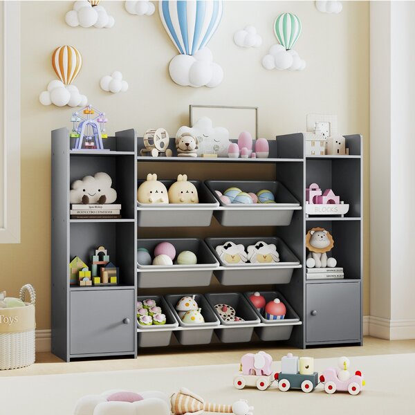 Costway Organizer di stoccaggio grande con 8 cestini removibili per giochi, Organizer armadio di stoccaggio per cameretta e camera Grigio chiaro