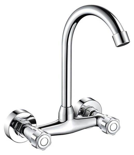 Rubinetto per lavello da cucina con due fori da montare a parete, rubinetto da piano in ottone ad alta pressione, per acqua calda e fredda con rotazione a 360 gradi