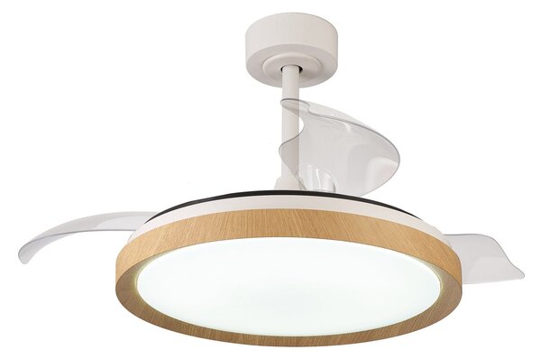 Ventilatore da soffitto LED Mistral, finitura legno, DC, silenzioso, CCT - Mantra Iluminación, Mistral, dimmerabile, Legno, Soggiorno, Plastica, Moderno