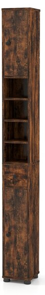 Costway Armadio da bagno alto slim con 1 cassetto di stoccaggio, Armadio da bagno 5 ripiani regolabili struttura antiscivolo Marrone