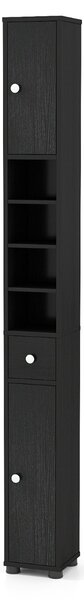 Costway Armadio da bagno alto slim con 1 cassetto di stoccaggio, Armadio da bagno 5 ripiani regolabili struttura antiscivolo Nero