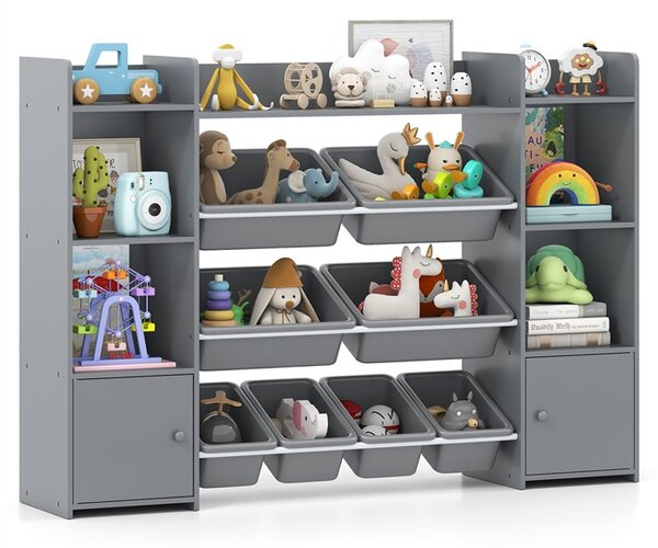 Costway Organizer di stoccaggio grande con 8 cestini removibili per giochi, Organizer armadio di stoccaggio per cameretta e camera Grigio chiaro