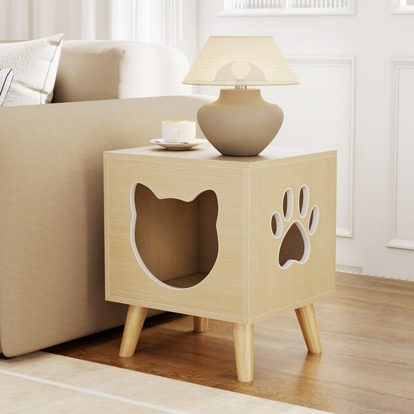 Costway Chiusura per lettiera gatto con buco e finestra a forma di zampa, Mobile moderno per gattini con parte superiore rimovibile