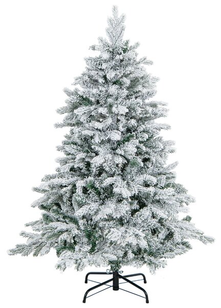Costway Albero di natale innevato con 120 luci led giunti a cerniera, Albero di natale pre-illuminato 135cm Bianco