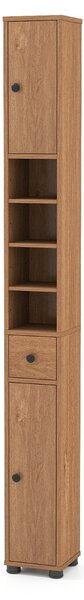 Costway Armadio da bagno alto slim con 1 cassetto di stoccaggio, Armadio da bagno 5 ripiani regolabili struttura antiscivolo Legno naturale