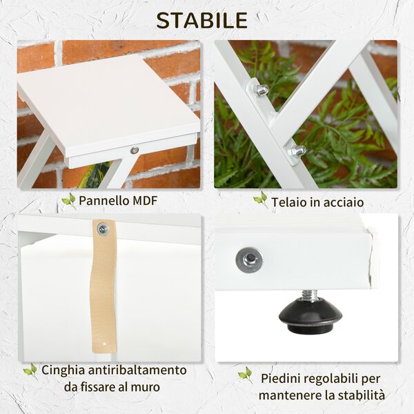 Outsunny Scaletta Portavasi a 4 Livelli per Interni ed Esterni in MDF e Acciaio, 50.5x24x81 cm, Bianco|Aosom