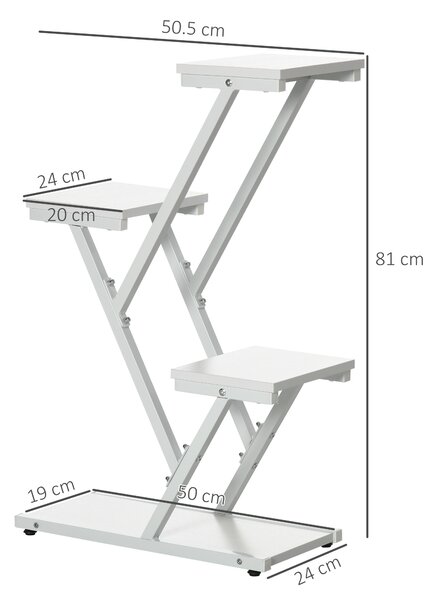 Outsunny Scaletta Portavasi a 4 Livelli per Interni ed Esterni in MDF e Acciaio, 50.5x24x81 cm, Bianco|Aosom