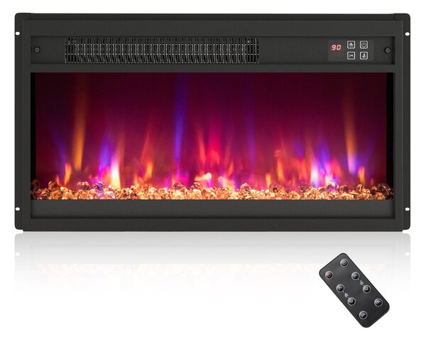 Costway Camino elettrico riscaldatore a incasso da 1500w con telecomando sicuro, Camino elettrico fiamma regolabile e letto di brace Nero