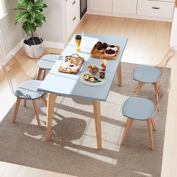 Costway Set sedie da pranzo trasparenti moderne senza braccioli con schienale trasparente, Set sedie in legno massello di faggio Grigio