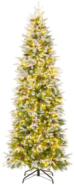 Costway Albero di Natale foderato di neve con rami articolati e 913 punte, Albero di Natale artificiale pre-luminoso 225cm