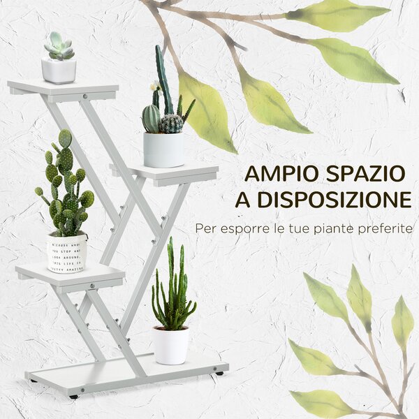 Outsunny Scaletta Portavasi a 4 Livelli per Interni ed Esterni in MDF e Acciaio, 50.5x24x81 cm, Bianco|Aosom